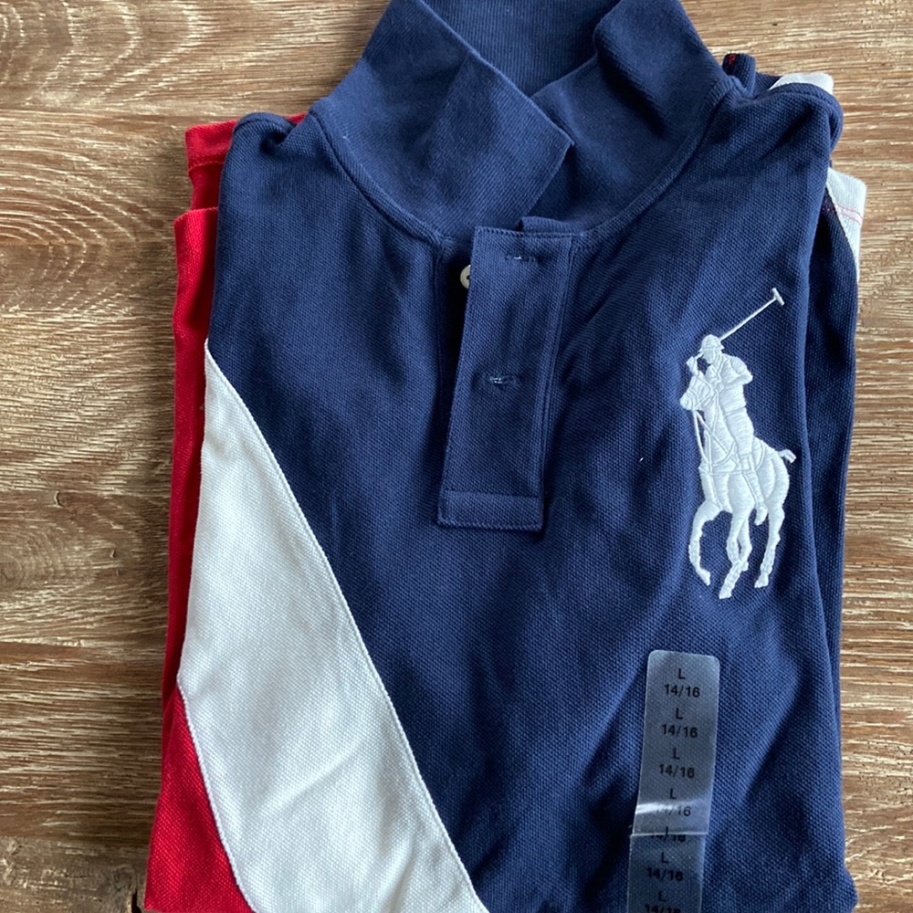 Polo Ralph Lauren Boys Polo Mesh Blue-White-Red Size 14-16 NWT